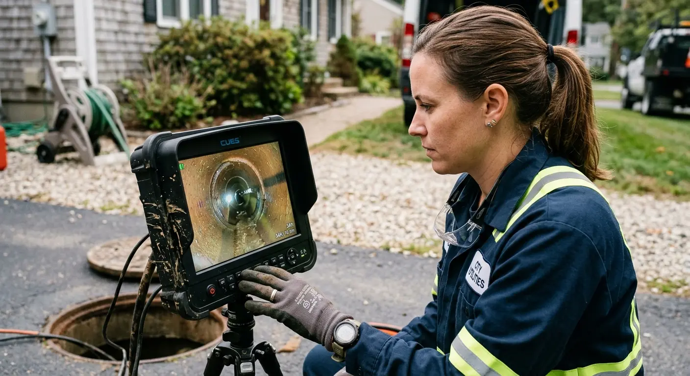 Technician reviewing sewer camera inspection footage in Gettysburg