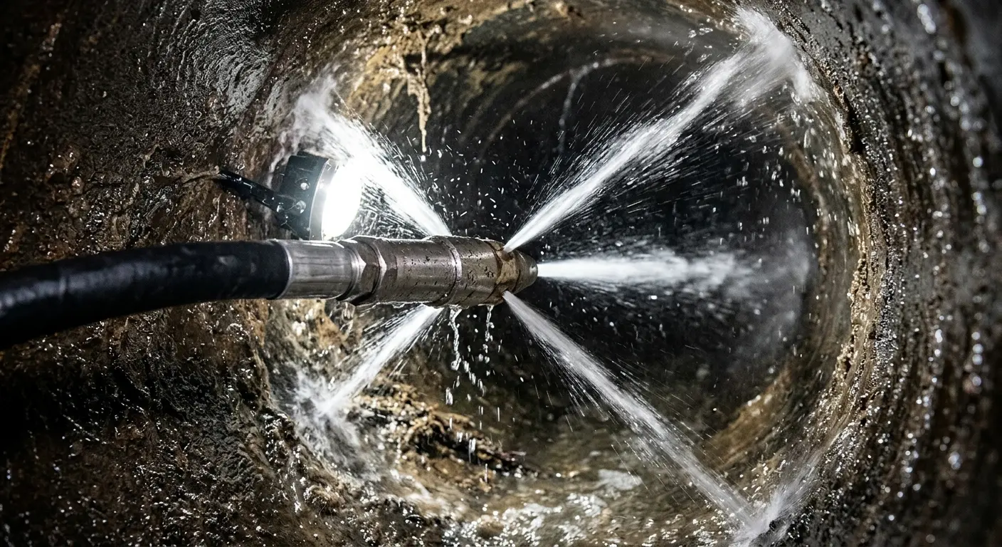 High-pressure hydro jetting nozzle cleaning sewer pipe for Sewer Cleanout in Gettysburg